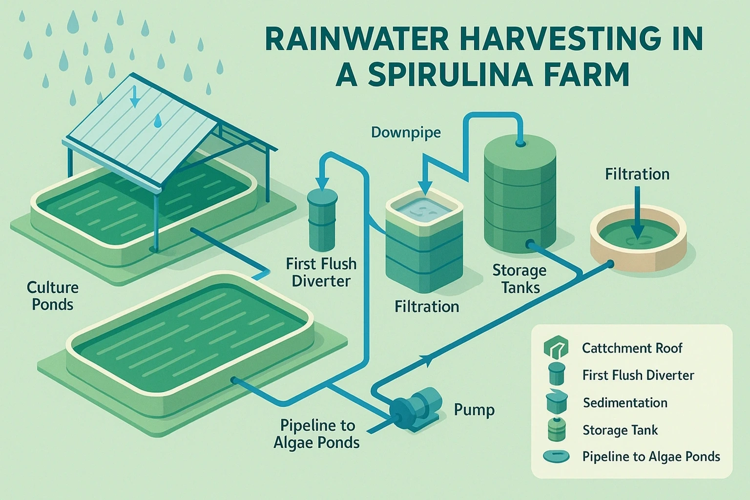 Rainwater Harvesting and Water Reuse in Spirulina Farming