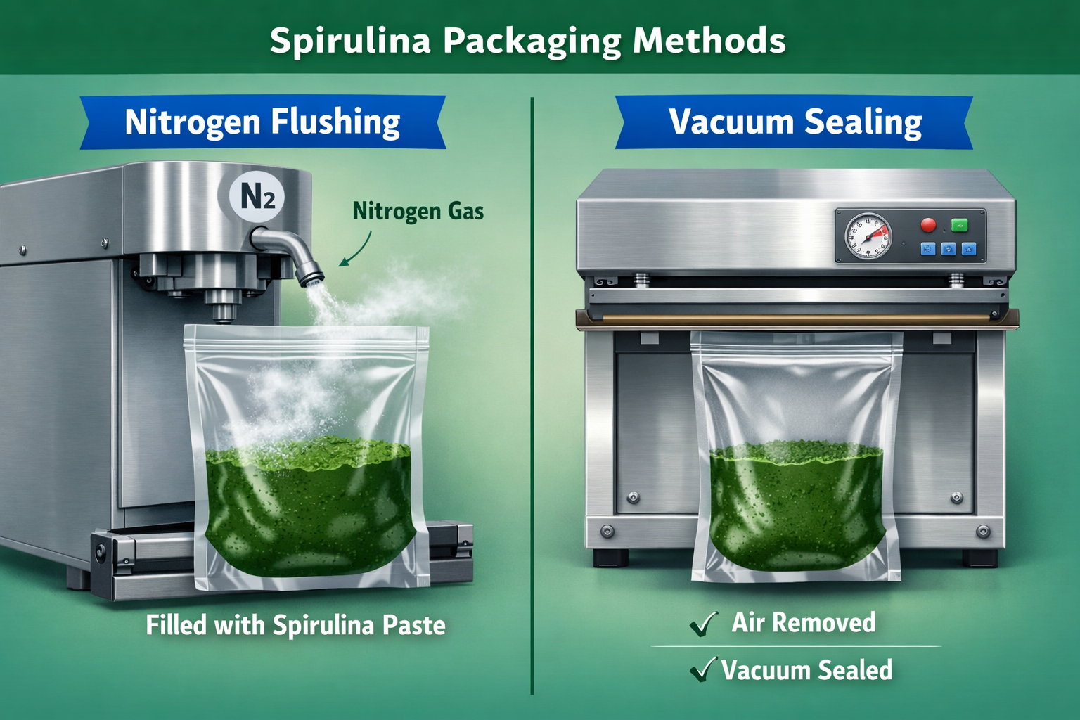 Packaging Atmospheres_ Nitrogen Flushing vs Vacuum Sealing for Spirulina